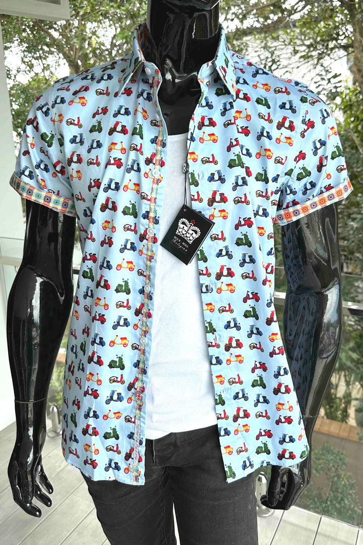 ROCK & ROLL RELIGION Mens Heywood Short Sleeve Shirt in Sky Blue