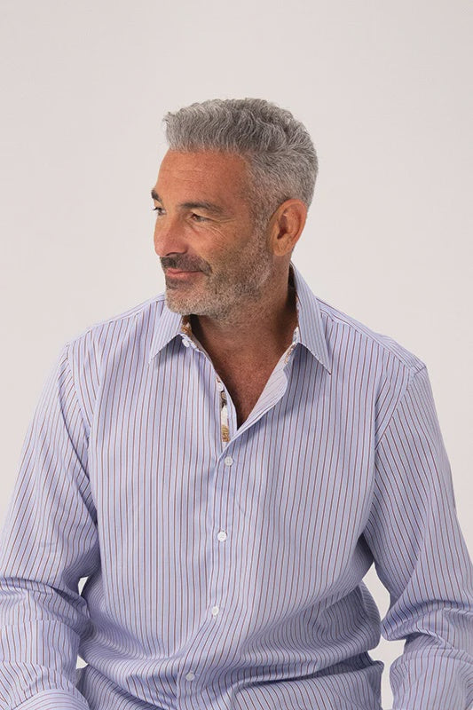 ROCK & ROLL RELIGION Mens Rayton Stripe Long Sleeve Shirt in Sky Blue