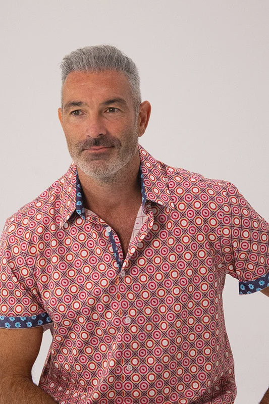 ROCK & ROLL RELIGION Mens Salford Short Sleeve Shirt in Pink
