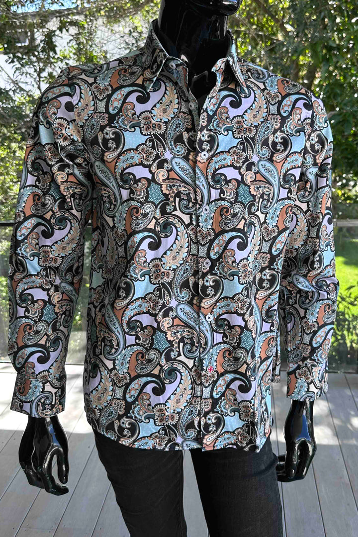 ROCK & ROLL RELIGION Mens Chedlie Long Sleeve Paisley Shirt in Multi, MENS SHIRTS, ROCK & ROLL RELIGION, Elwood 101