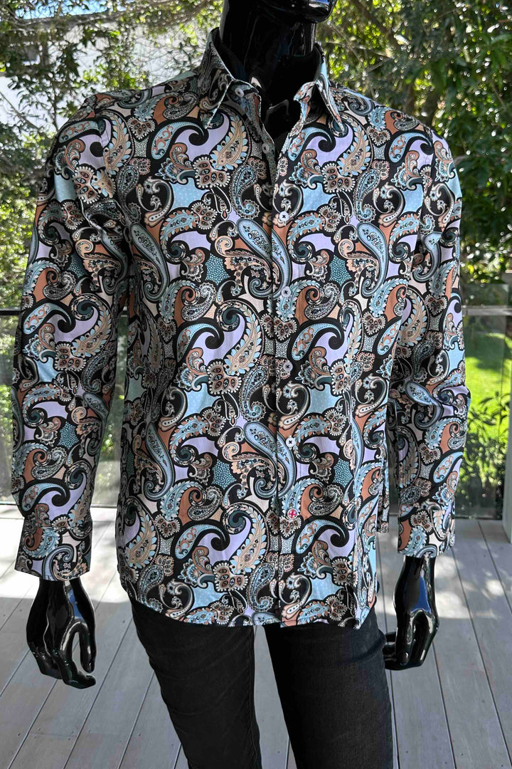 ROCK & ROLL RELIGION Mens Chedlie Long Sleeve Paisley Shirt in Multi, MENS SHIRTS, ROCK & ROLL RELIGION, Elwood 101