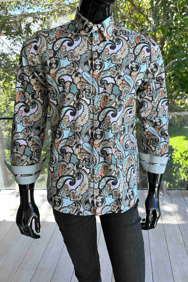 ROCK & ROLL RELIGION Mens Chedlie Long Sleeve Paisley Shirt in Multi, MENS SHIRTS, ROCK & ROLL RELIGION, Elwood 101