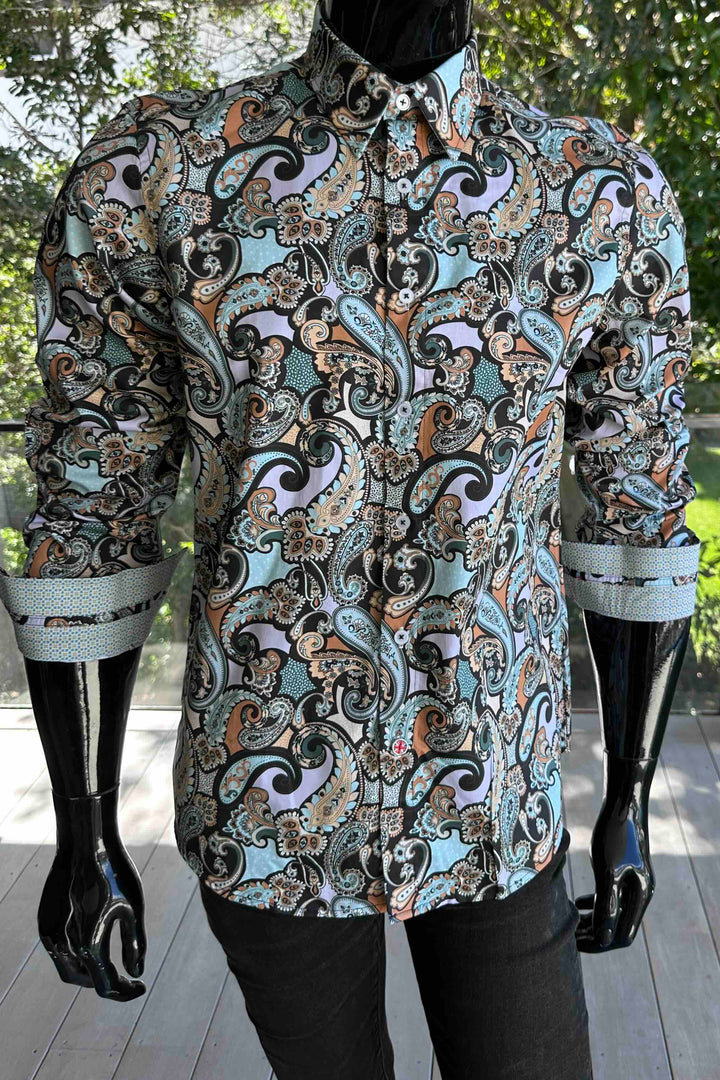 ROCK & ROLL RELIGION Mens Chedlie Long Sleeve Paisley Shirt in Multi, MENS SHIRTS, ROCK & ROLL RELIGION, Elwood 101