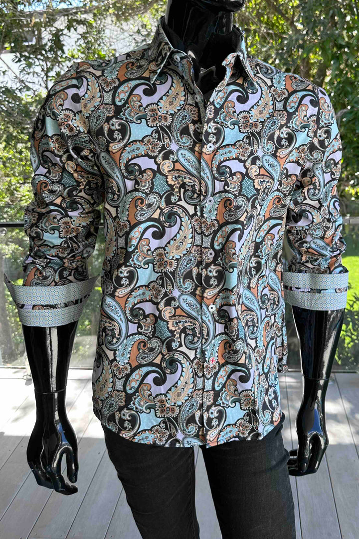 ROCK & ROLL RELIGION Mens Chedlie Long Sleeve Paisley Shirt in Multi, MENS SHIRTS, ROCK & ROLL RELIGION, Elwood 101