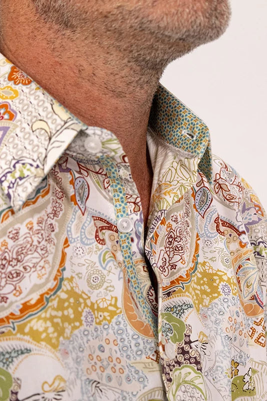 ROCK & ROLL RELIGION Mens Dukifield Long Sleeve Paisley Shirt in Ecru, MENS SHIRTS, ROCK & ROLL RELIGION, Elwood 101