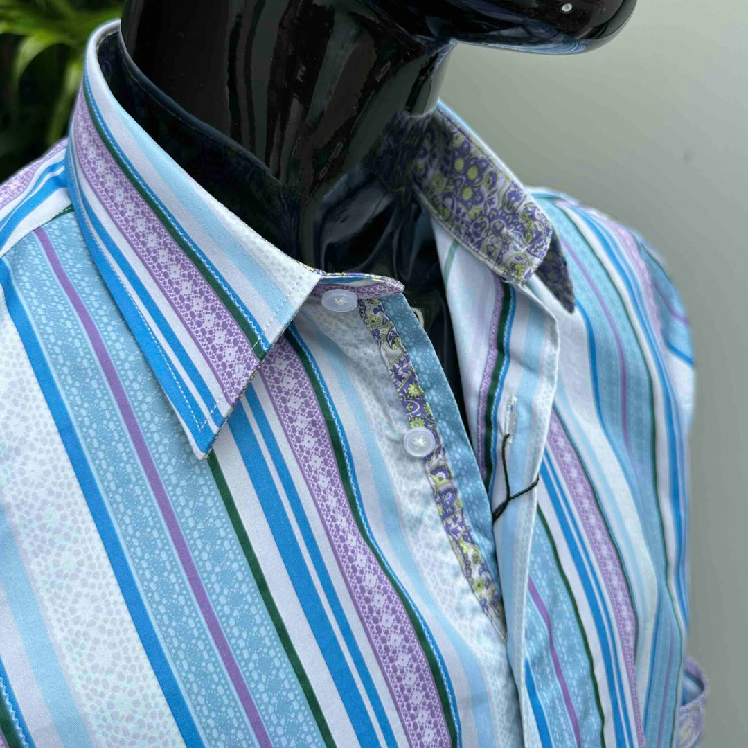 ROCK & ROLL RELIGION Mens Farnworth Stripe Long Sleeve Shirt in Teal, MENS SHIRTS, ROCK & ROLL RELIGION, Elwood 101