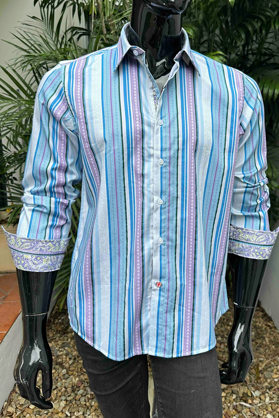 ROCK & ROLL RELIGION Mens Farnworth Stripe Long Sleeve Shirt in Teal, MENS SHIRTS, ROCK & ROLL RELIGION, Elwood 101