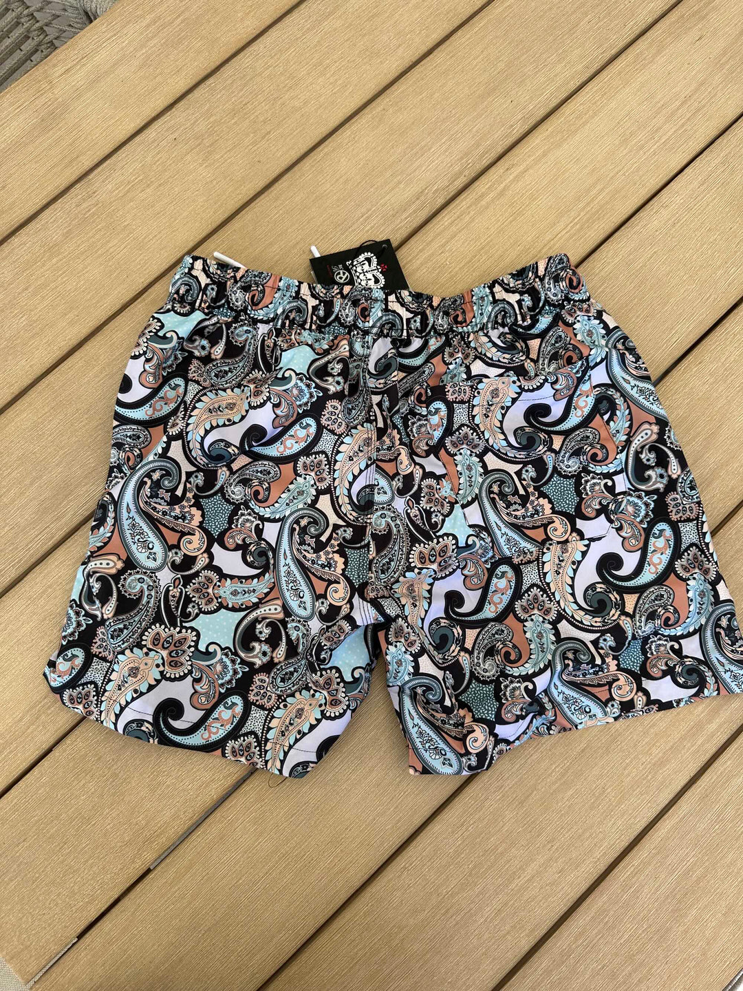 ROCK & ROLL RELIGION Mens Greenback Swim Shorts in Black Paisley, MENS SHORTS, ROCK & ROLL RELIGION, Elwood 101
