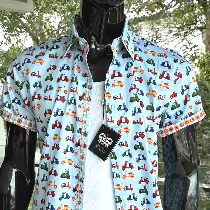 ROCK & ROLL RELIGION Mens Heywood Short Sleeve Shirt in Sky Blue