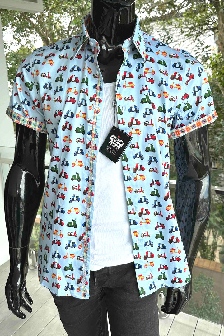 ROCK & ROLL RELIGION Mens Heywood Short Sleeve Shirt in Sky Blue