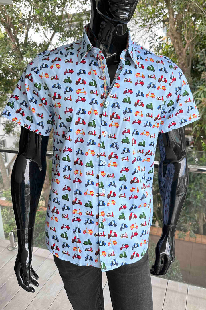 ROCK & ROLL RELIGION Mens Heywood Short Sleeve Shirt in Sky Blue