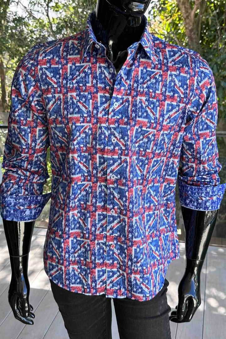 ROCK & ROLL RELIGION Mens Manchester Long Sleeve Shirt in Navy