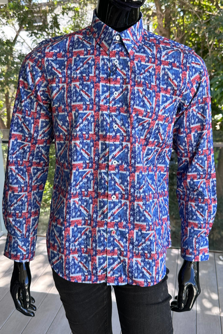 ROCK & ROLL RELIGION Mens Manchester Long Sleeve Shirt in Navy