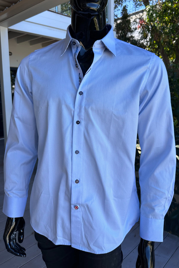 ROCK & ROLL RELIGION Mens Marple Long Sleeve Shirt in Sky Blue, MENS SHIRTS, ROCK & ROLL RELIGION, Elwood 101