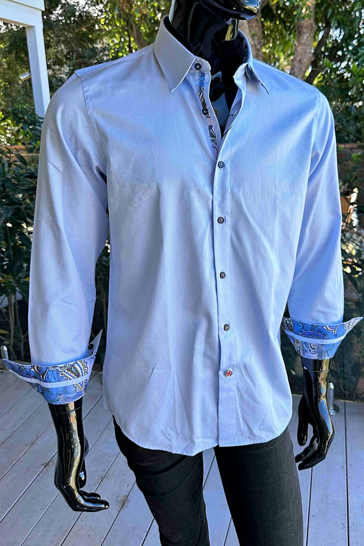 ROCK & ROLL RELIGION Mens Marple Long Sleeve Shirt in Sky Blue, MENS SHIRTS, ROCK & ROLL RELIGION, Elwood 101