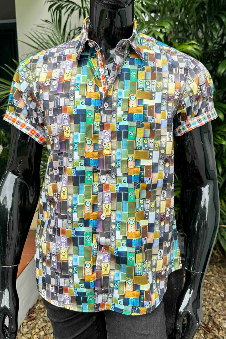 ROCK & ROLL RELIGION Mens Prestwich Short Sleeve Shirt in Multi, MENS SHIRTS, ROCK & ROLL RELIGION, Elwood 101