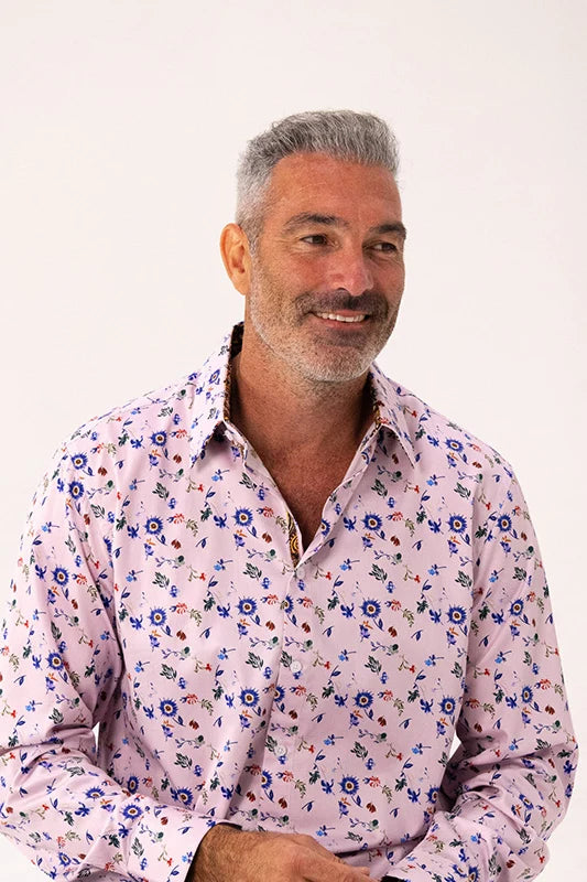 ROCK & ROLL RELIGION Mens Radcliffe Long Sleeve Shirt in Pink