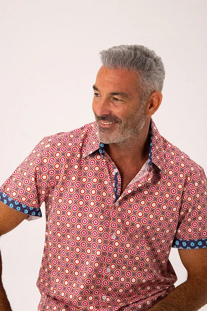 ROCK & ROLL RELIGION Mens Salford Short Sleeve Shirt in Pink