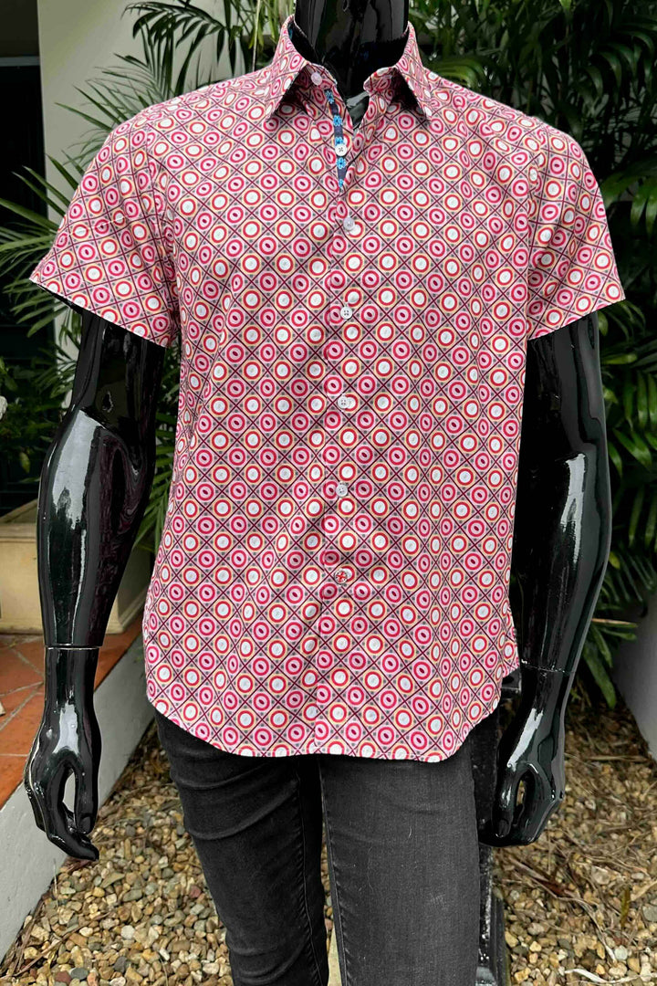 ROCK & ROLL RELIGION Mens Salford Short Sleeve Shirt in Pink, MENS SHIRTS, ROCK & ROLL RELIGION, Elwood 101