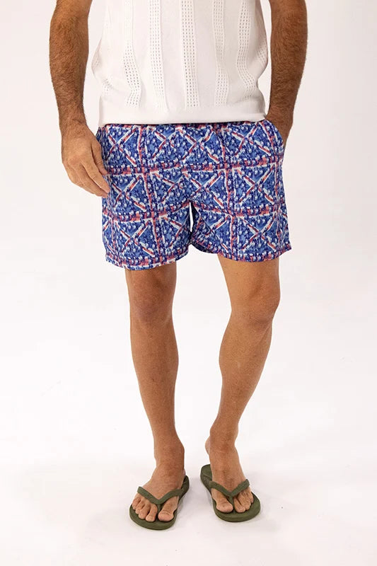 ROCK & ROLL RELIGION Mens Scott Swim Shorts in Blue Union Jack Print, MENS SHORTS, ROCK & ROLL RELIGION, Elwood 101