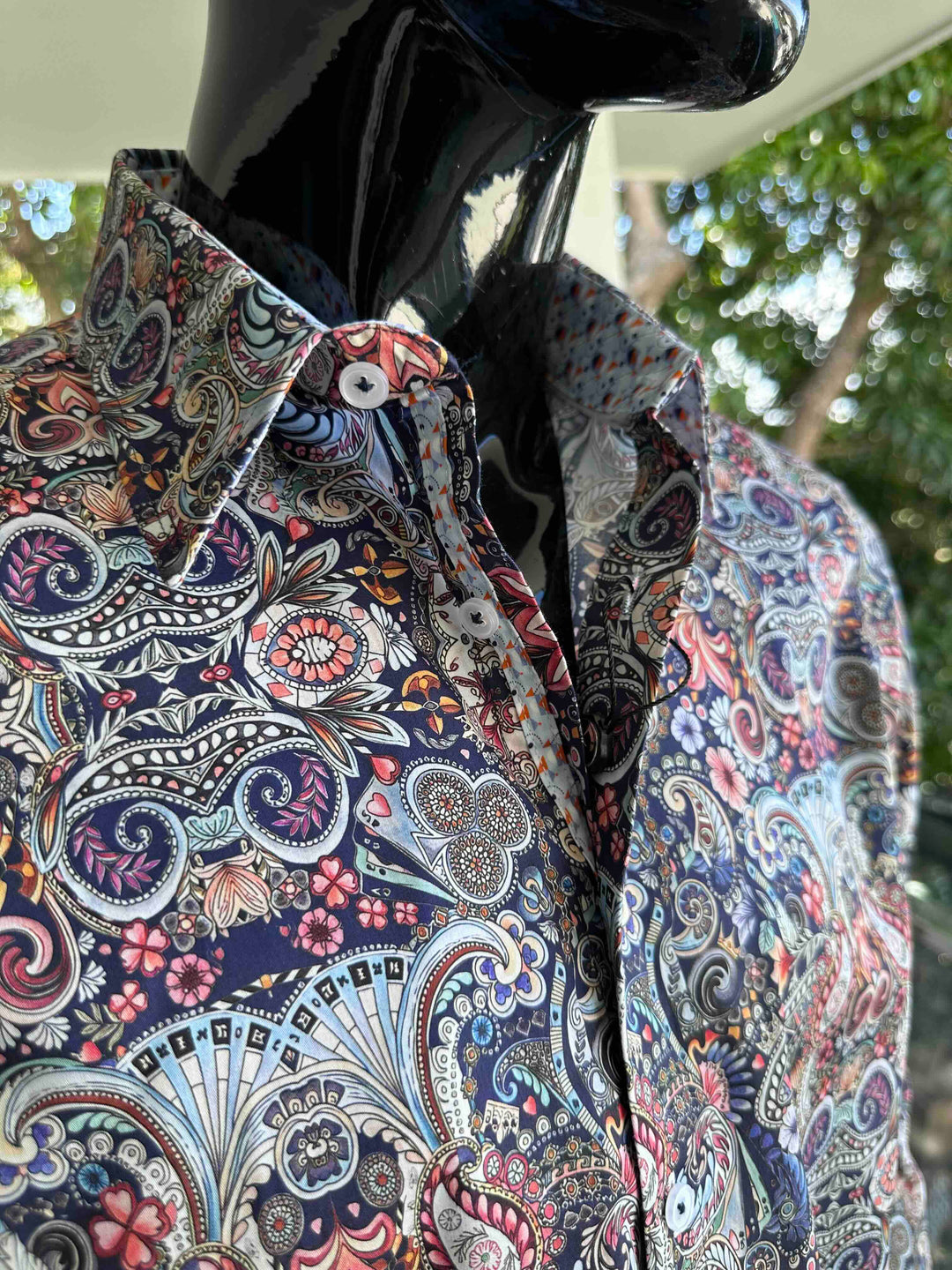 ROCK & ROLL RELIGION Mens Stretford Long Sleeve Paisley Shirt in Navy