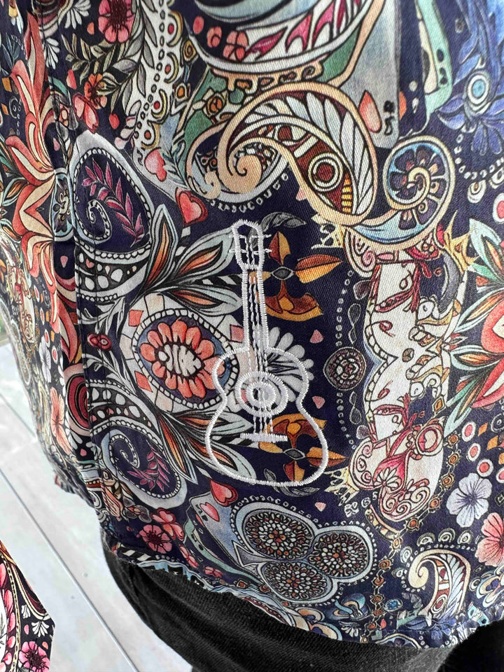 ROCK & ROLL RELIGION Mens Stretford Long Sleeve Paisley Shirt in Navy