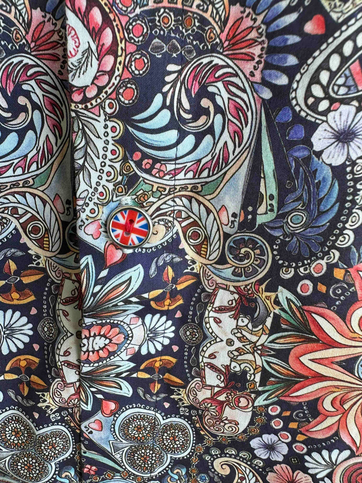 ROCK & ROLL RELIGION Mens Stretford Long Sleeve Paisley Shirt in Navy