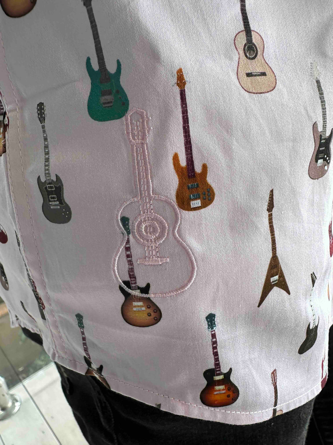 ROCK & ROLL RELIGION Mens Swinton Short Sleeve Shirt in Pink Guitar Print