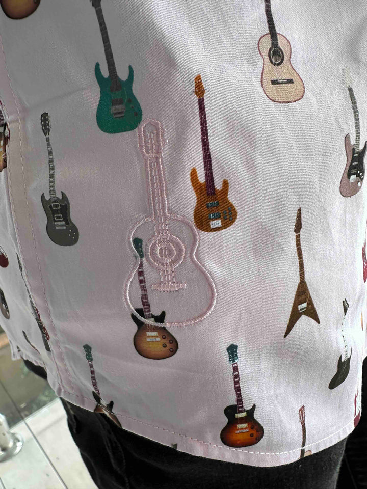 ROCK & ROLL RELIGION Mens Swinton Short Sleeve Shirt in Pink Guitar Print