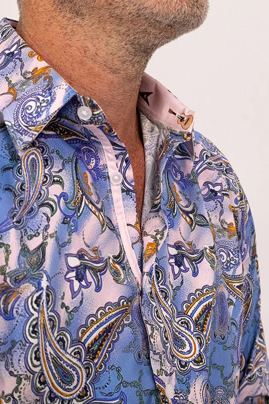 ROCK & ROLL RELIGION Mens Walkden Long Sleeve Paisley Shirt  in Sky, MENS SHIRTS, ROCK & ROLL RELIGION, Elwood 101