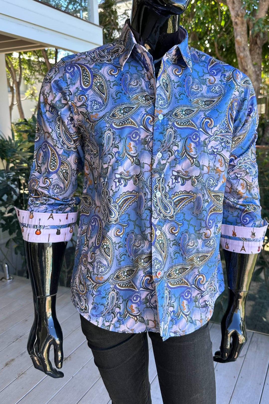 ROCK & ROLL RELIGION Mens Walkden Long Sleeve Paisley Shirt  in Sky, MENS SHIRTS, ROCK & ROLL RELIGION, Elwood 101