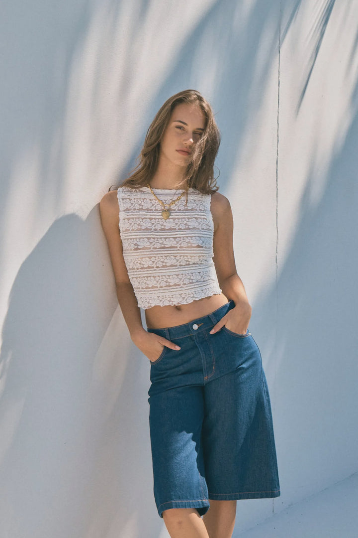 ROLLA'S Womens Charlotte Denim Culotte in Soho Blue