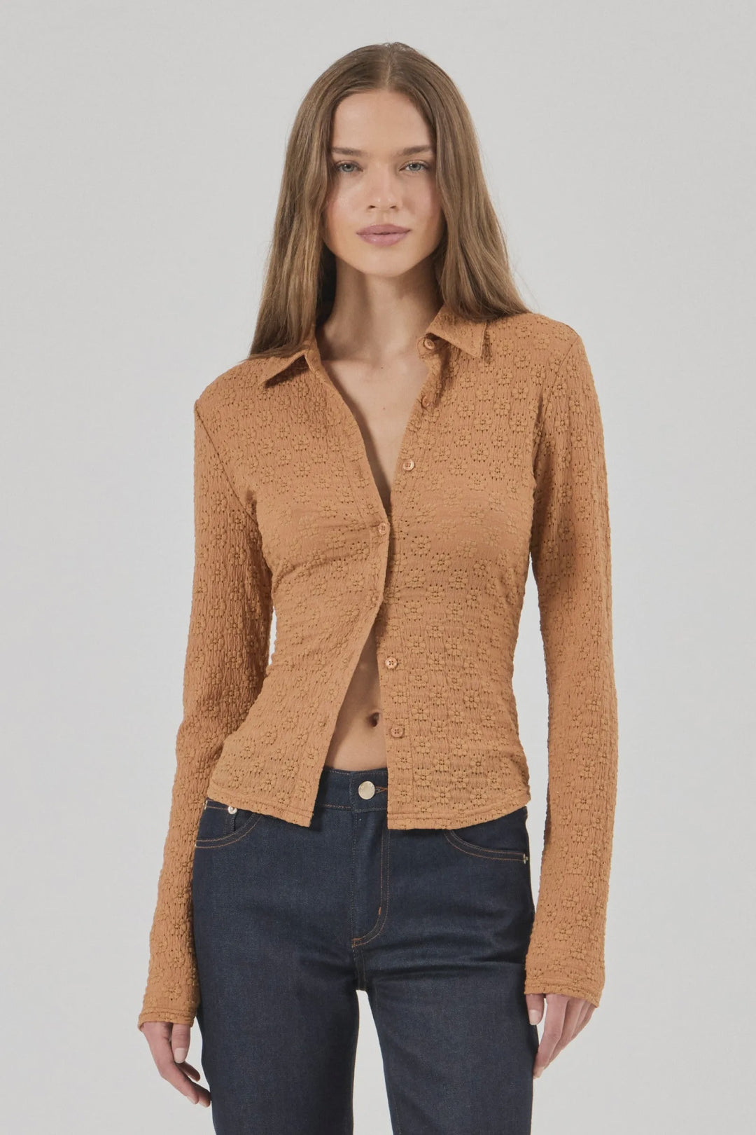 ROLLA'S Womens Daisy Lace Long Sleeve Shirt in Caramel, WOMENS TOPS & SHIRTS, ROLLA'S, Elwood 101