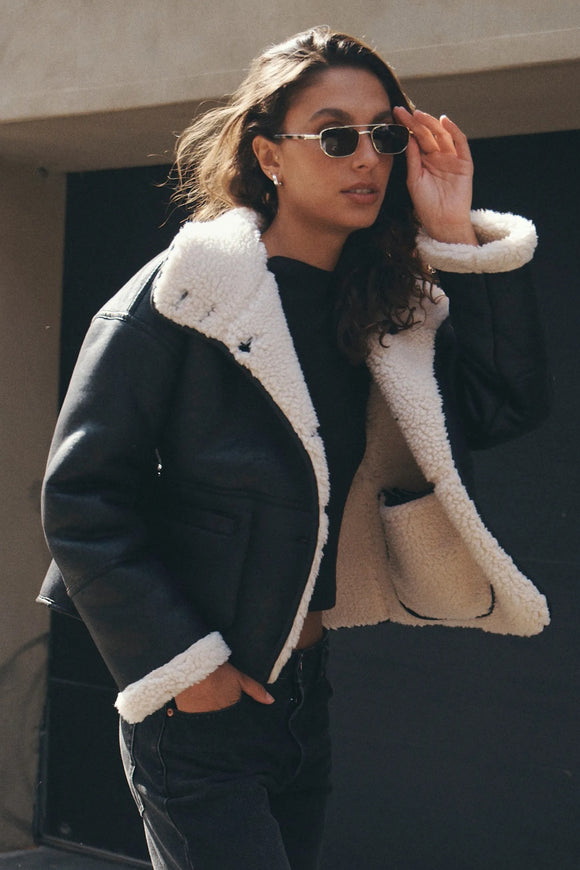 ROLLA'S Womens Reversible Faux Shearling Jacket - Black