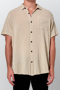 ROLLAS Mens Bon Crepe Short Sleeve Shirt - Natural, MENS SHIRTS, ROLLAS, Elwood 101