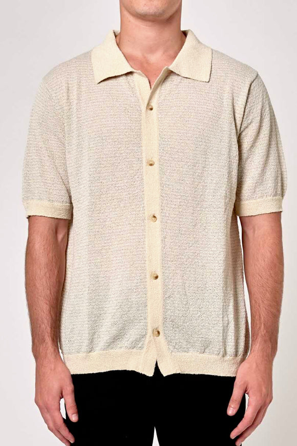 ROLLAS Mens Boucle Bowler Short Sleeve Shirt - Natural, MENS SHIRTS, ROLLAS, Elwood 101