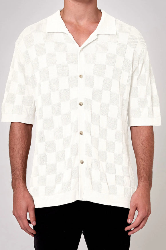 ROLLAS Mens Checker Knit Short Sleeve Shirt - Natural, MENS SHIRTS, ROLLAS, Elwood 101