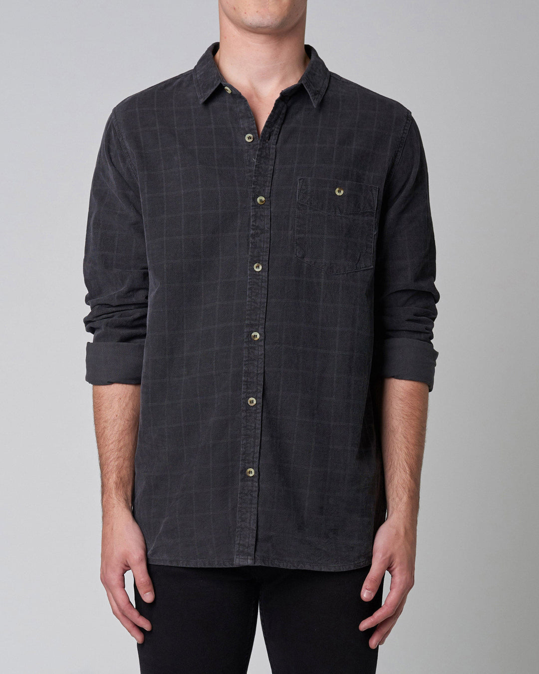 ROLLAS Mens Men at Work Tile Cord Shirt - Black, MENS SHIRTS, ROLLAS, Elwood 101
