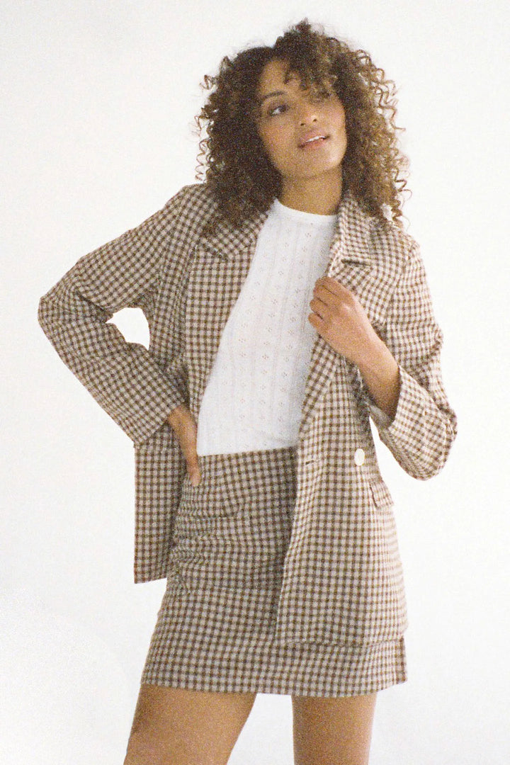ROLLAS Womens Slouch Blazer Gingham - Khaki, WOMENS COATS & JACKETS, ROLLAS, Elwood 101