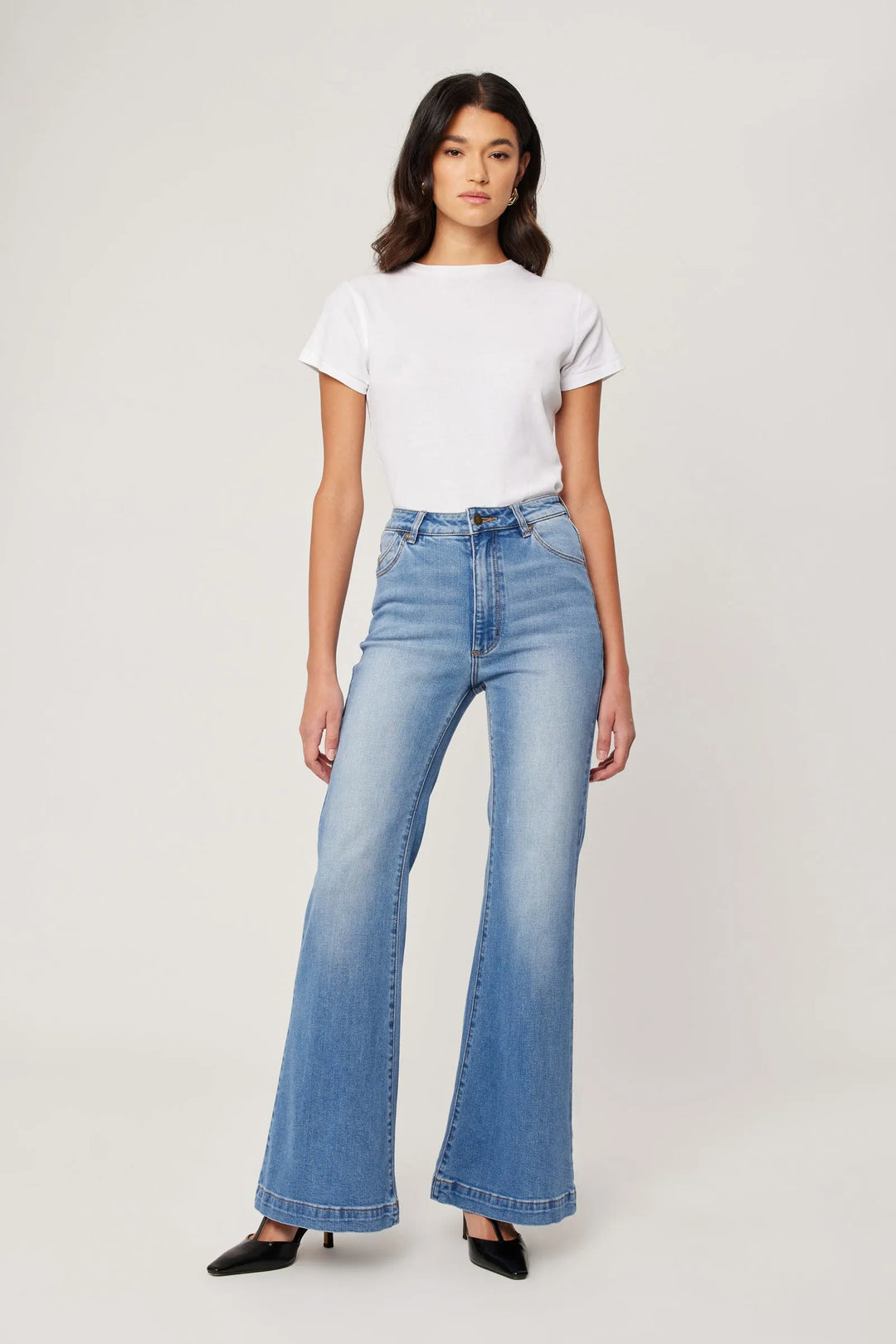 ROLLAS Womens Eastcoast Denim Flare Kate - Mid Vintage Blue, WOMENS DENIM, ROLLAS, Elwood 101