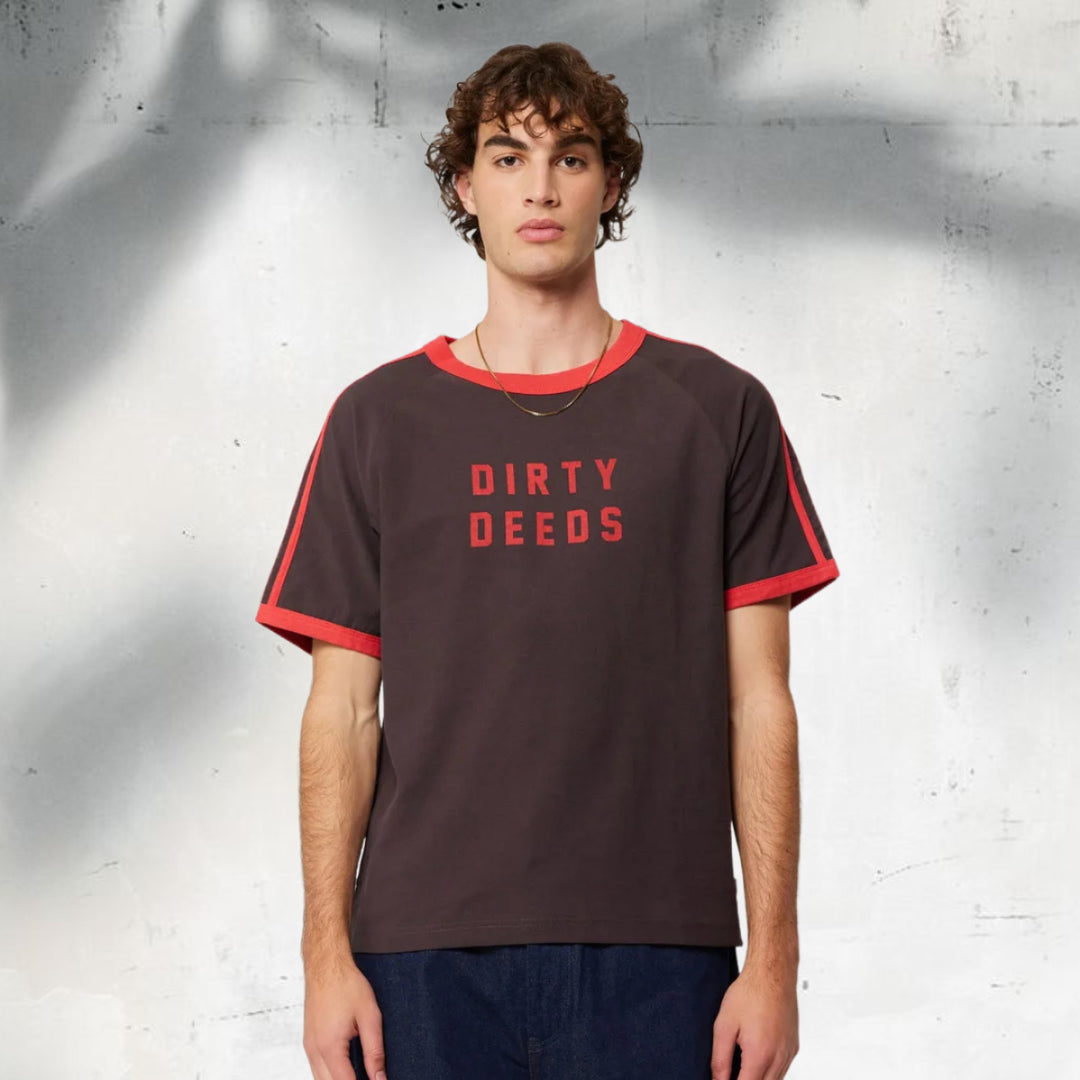 ROLLAS x ACDC Mens Dirty Deeds Ringer Tee - Washed Black, MENS TEE SHIRTS, ROLLAS, Elwood 101