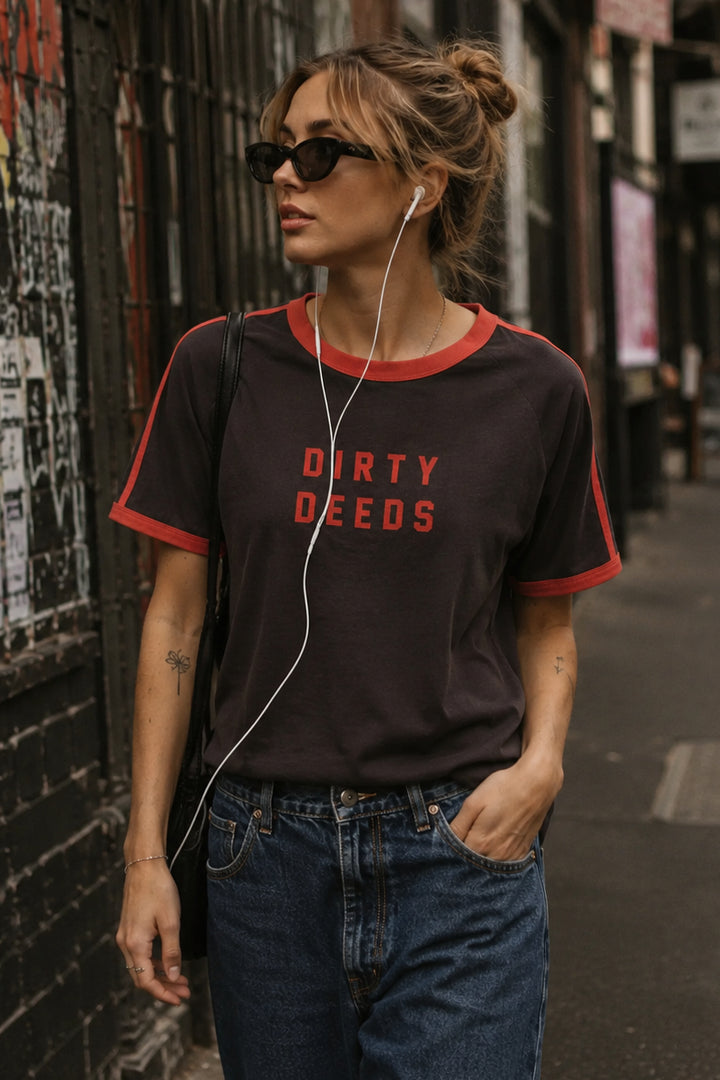 ROLLAS x ACDC Mens Dirty Deeds Ringer Tee - Washed Black, MENS TEE SHIRTS, ROLLA'S, Elwood 101