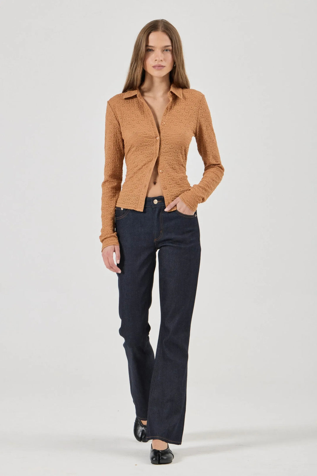 ROLLA'S Womens Daisy Lace Long Sleeve Shirt in Caramel, WOMENS TOPS & SHIRTS, ROLLA'S, Elwood 101