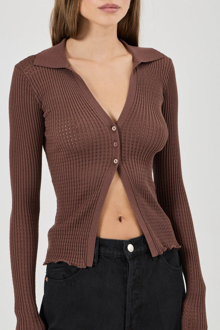 ROLLA'S Womens Juno Knitted Shirt in Espresso, WOMENS TOPS & SHIRTS, ROLLA'S, Elwood 101