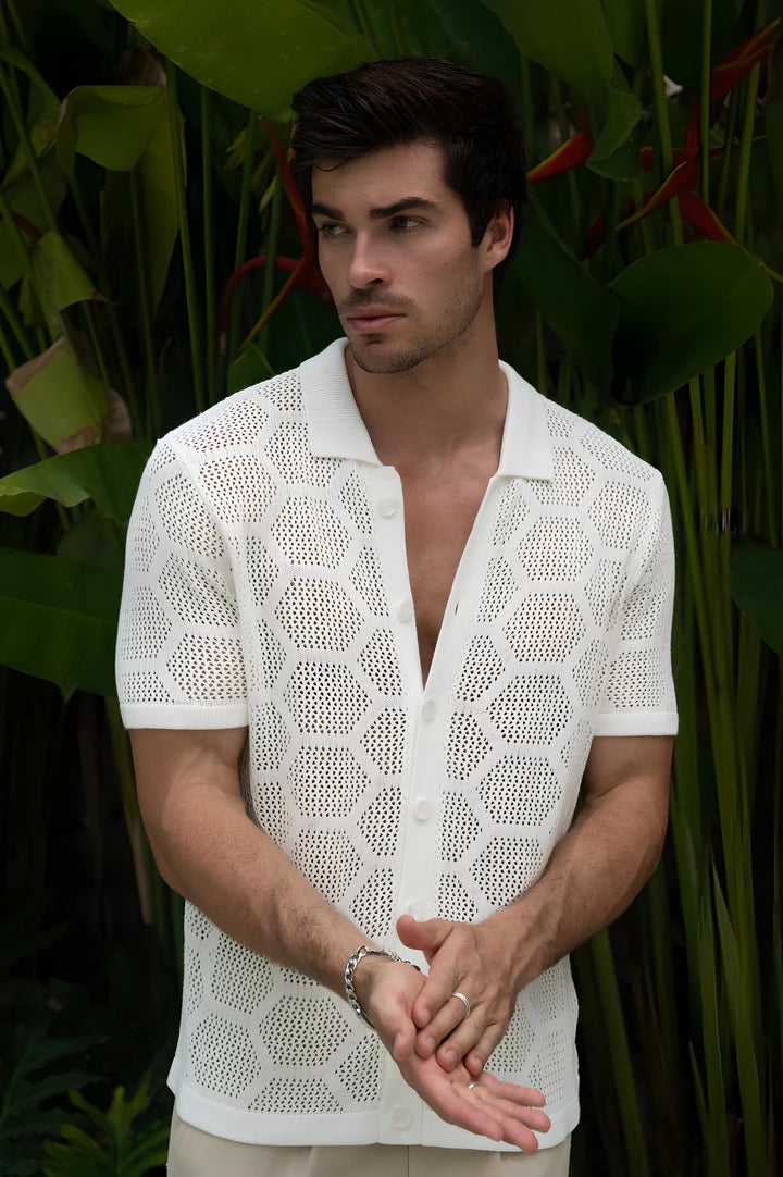 RUNAWAY Mens Keneth Short Sleeve Knit Shirt - White, MENS SHIRTS, RUNAWAY, Elwood 101