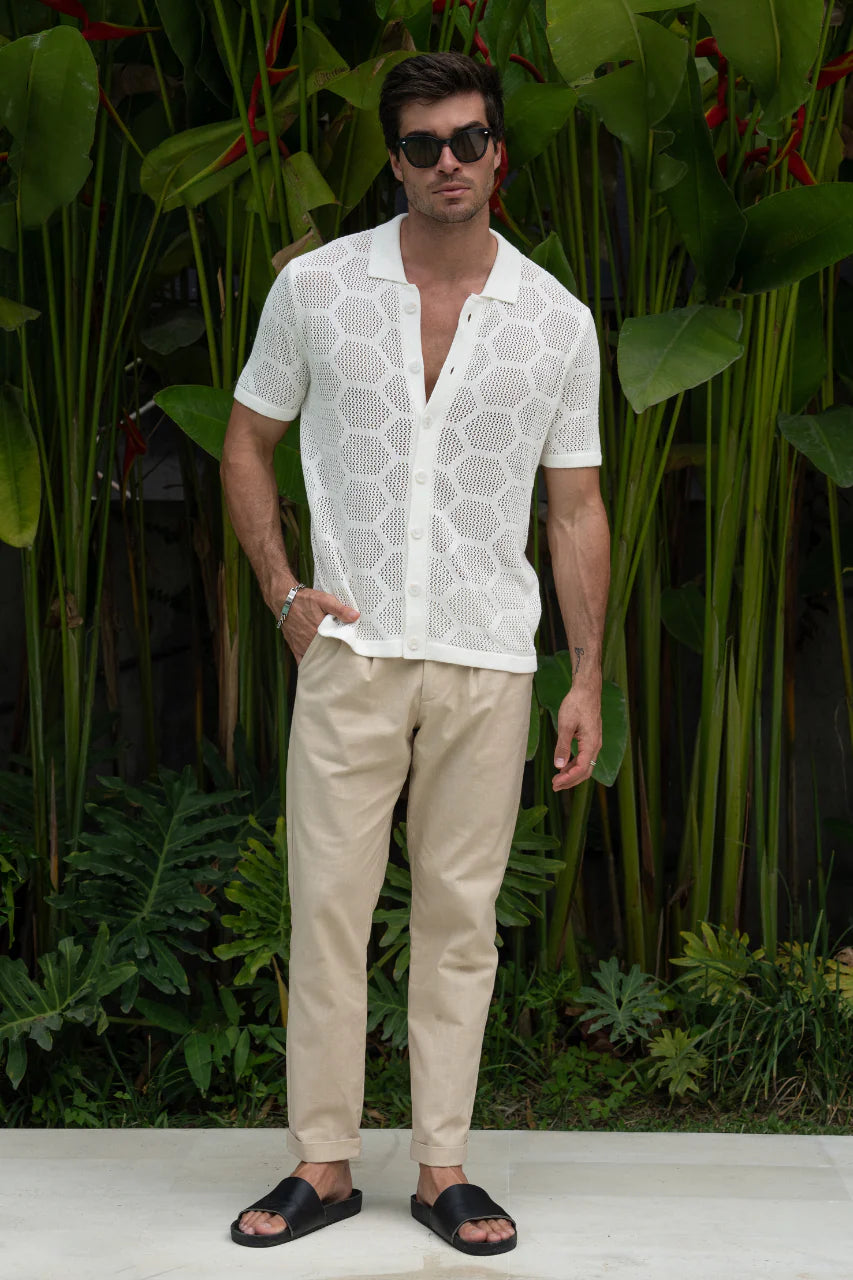 RUNAWAY Mens Keneth Short Sleeve Knit Shirt - White, MENS SHIRTS, RUNAWAY, Elwood 101