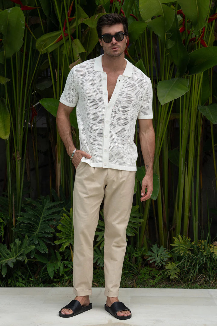 RUNAWAY Mens Keneth Short Sleeve Knit Shirt - White, MENS SHIRTS, RUNAWAY, Elwood 101
