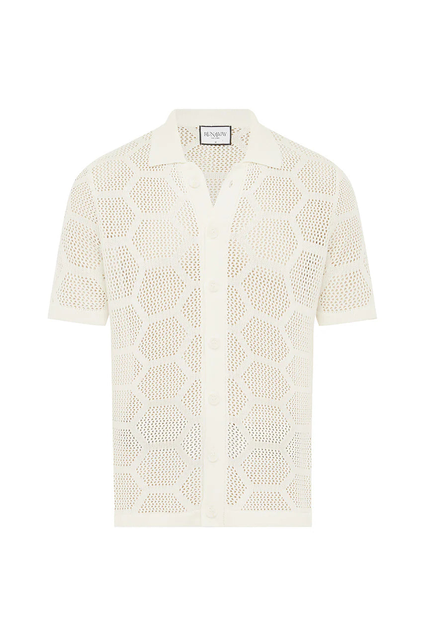 RUNAWAY Mens Keneth Short Sleeve Knit Shirt - White, MENS SHIRTS, RUNAWAY, Elwood 101