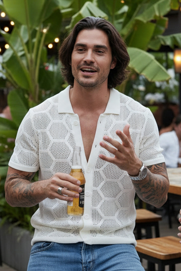 RUNAWAY Mens Keneth Short Sleeve Knit Shirt - White