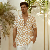 RUNAWAY Mens Mason Short Sleeve Shirt - Sand White Print, MENS SHIRTS, RUNAWAY, Elwood 101
